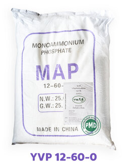NH4H2PO4 Monoammonium phosphate MAP ปุ๋ยเกล็ด YVP 12-60-0 บำรุงรากฝอยและช่อดอก บรรจุ 25 กิโลกรัม