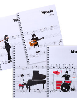 สมุดจดโน้ตดนตรี B5 สันลวด ปกพลาสติก ลายMusic Music