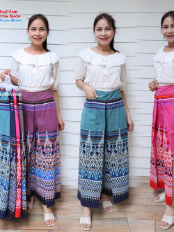 11E-02 กางเกงผ้าไทย ทรงแพนเค้ก เอว28-46 นิ้ว กางเกงผ้าฝ้ายพิมพ์ลาย กางเกงแพนเค้ก มีกระเป๋าซ่อน