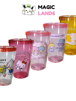 Cup PS 24 oz Hello Kitty Sanrio แก้วน้ำใส ฝาแบนซานริโอ ลายการ์ตูนเฮลโลคิตตี้ ความจุ 22 ออนซ์