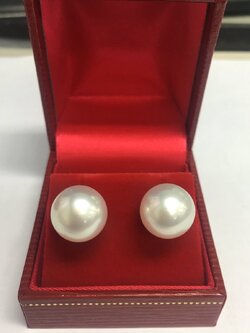 ต่างหูไข่มุก south sea 11-12 มิล สีขาว เกรด AAA ก้าน 18k