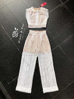 Janesuda Set เซ็ทเสื้อครอปแขนกุดกับกางเกงขายาวแสนสวย (ขาว)