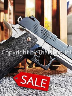 ปืนอัดลมเหล็ก K9 สีทูโทน ลำกล้องยาว 8 นิ้ว หนัก 500 กรัม ใช้ลูกกระสุนพลาสติก 6 มิล