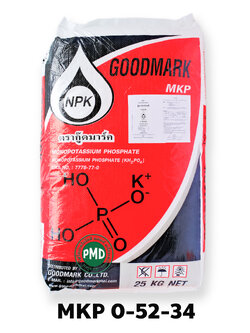 KH2PO4 Monopotassium phosphate ปุ๋ยเกล็ด MKP 0-52-34 สะสมอาหาร ยับยั้งการแตกใบอ่อน บรรจุ 25 กิโลกรัม