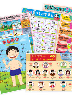โปสเตอร์ความรู้ คำศัพท์ภาษาไทยจีนอังกฤษ ขนาด A4