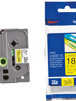 เทปพิมพ์อักษร BROTHER 18 mm. - อักษรดำพื้นเหลือง TZE-641