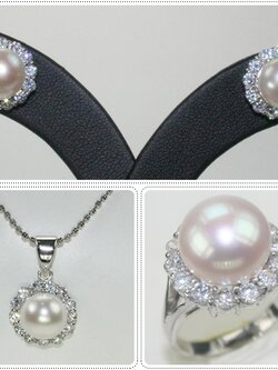 ชุดเซ็ตตัวเรือนไข่มุกแท้ มีเพชรล้อมรอบ