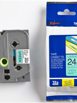 เทปพิมพ์อักษร BROTHER 24 mm. - อักษรดำพื้นเขียว TZE-751