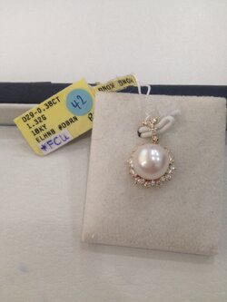 จี้ไข่มุกอะโกย่าญี่ปุ่นแท้ 9 มิล กลม ก้าน 18k yellow gold เพชรแท้น้ำ 97-99