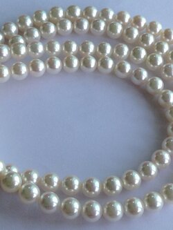 สร้อยคอไข่มุกอโกย่า ญี่ปุ่น 7.5-8.0 มิล กลม สีขาวอมชมพู, AAA