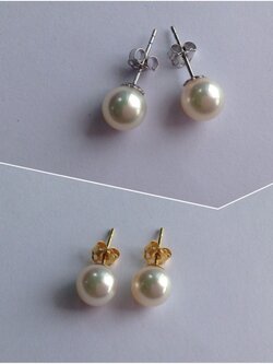 ต่างหูไข่มุกอะโกย่าญี่ปุ่นแท้ 7-7.5 มิล กลม สีขาวอมชมพู ตัวเรือน 14k