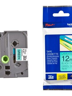 เทปพิมพ์อักษร BROTHER 12 mm. - อักษรดำพื้นเขียว TZE-731