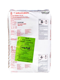 Granubor กรานูบอร์ บอแร็กซ์แบบเกล็ดใหญ่ (โบรอนเม็ด/ Sodium Borate/ Borax.5H2O) โบรอน USA 15% หว่านใช้ทางดินได้ง่าย ละลายน้ำได้ 100% บรรจุ 25 กิโลกรัม