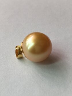 จี้ไข่มุก south sea 12-13 มิล ตัวเรือน 18k สีทองเข้มอมส้ม เกรด AAA