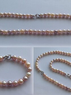 ชุดไข่มุกแท้ สร้อยคอและสร้อยข้อมือ ขนาด 8-8.5 มิล Multi-Color ,top grade