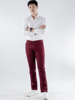 กางเกงยีนส์ขายาว สีแดงเข้ม