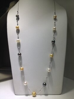 สร้อยไข่มุก south sea ขนาด 11-12.3 มิล กลม สีทอง สีดำ และสีขาว ร้อยกับสร้อยอิตาลี 18k