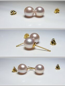 ต่างหูไข่มุกแท้ 7.5-8มิล กลม ก้านทอง 14k AAA (สั่งสีตามหมายเลขที่ระบุบนภาพ)