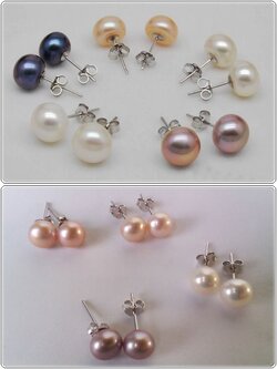 ต่างหูไข่มุกแท้ แบบแป้น ก้านเงินแท้ 7-8 มิล