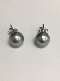 ต่างหูไข่มุก south sea 9-10มิล สีเทา เกรด AAA ก้าน 14k