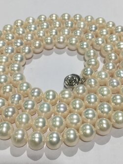 สร้อยคอไข่มุกแท้ ขนาด 7.5-8 มิล กลม เงามาก ยาว 34.5 นิ้ว