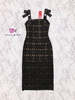 VA Dress เดรสลูกไม้สายเดี่ยวโบว์แสนสวย (ดำ)