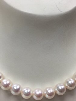 สร้อยไข่มุกอะโกย่าญี่ปุ่นแท้ 9-9.5 มิล กลม สีขาวอมชมพู AAA