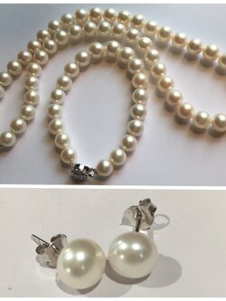 ชุดไข่มุกแท้ สร้อยคอ สร้อยข้อมือและต่างหู ขนาด 8-9.5 มิล AA