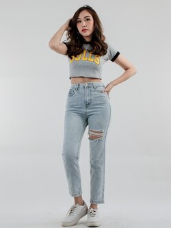 กางเกงยีนส์ขาเต่อ แฟชั่นผู้หญิง