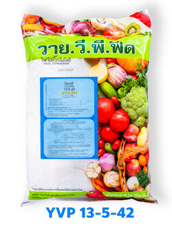 ปุ๋ยเกล็ด วาย. วี. พี. ฟีด (Y.V.P FEED) สุตร 13-5-42 ช่วยขยายผล บำรุงผลให้มีน้ำหนัก รสชาดดี สีสวย บรรจุ 25 กิโลกรัม
