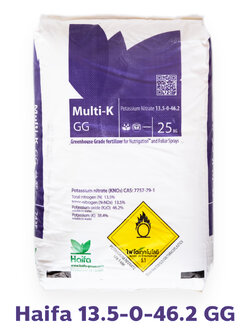 KNO3 Potassium Nitrate ปุ๋ยเกล็ด Haifa Multi K GG (13.5-0-46.2) อิสราเอล จีเกรด ความบริสุทธิ์สูง บรรจุ 25 กิโลกรัม