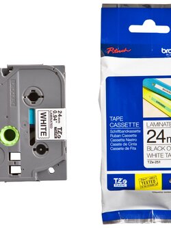 เทปพิมพ์อักษร BROTHER 24 mm. - อักษรดำพื้นขาว TZE-251