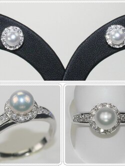 ชุดเซ็ตตัวเรือนไข่มุกแท้ มีเพชรล้อมรอบ