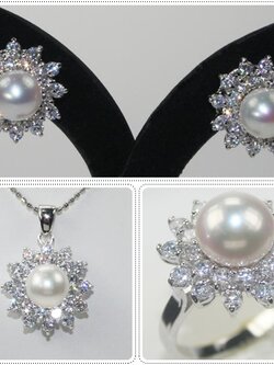 ชุดเซ็ตตัวเรือนไข่มุกแท้ ดอกไม้