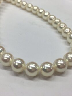 สร้อยไข่มุกอะโกย่าญี่ปุ่นแท้ 8-8.5 มิล กลม สีขาวประกายชมพูอมชมพู AAA