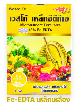 [ยกลัง] ผงจุลธาตุเหล็กคีเลตอีดีทีเอ13% เวสโก้ เหล็กอีดีทีเอ Fe-EDTA (Wesco EDTA FE 13.2%) บรรจุ 1 กิโลกรัมx12 กล่อง