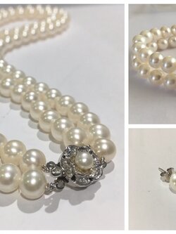 ชุดไข่มุกแท้ สร้อยคอ และ สร้อยข้อมือ แบบ 2 ชั้น 7-7.5 มิล AAA