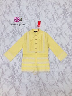 Janesuda Jumpsuit จั้มสูทลูกไม้ขาสั้นแสนสวย (เหลือง)