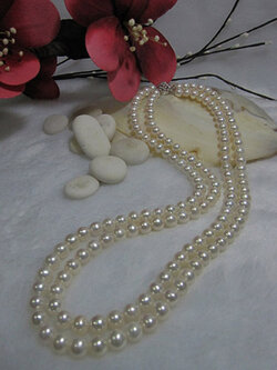 สร้อยคอไข่มุกแท้ 6-7 มิล กลม สีขาว แบบ 2 เส้น