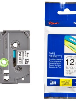 เทปพิมพ์อักษร BROTHER 12 mm. - อักษรดำพื้นขาว TZE-231