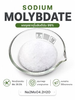 ผงจุลธาตุโมลิบดินั่ม Sodium Molybdate 99% Na2MoO4.2H2O (ให้ธาตุโมลิบดีนั่ม Mo 39.5%) บรรจุ 100 กรัม
