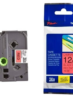 เทปพิมพ์อักษร BROTHER 12 mm. - อักษรดำพื้นแดง TZE-431