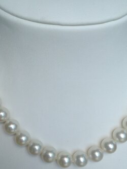 สร้อยคอไข่มุกแท้ 9.5-10.5 มิล(ไซส์มาตรฐาน10-11มิล) กลม สีขาว เกรด TOP Grade ฟรีต่างหูทรงซาลาเปาเข้าชุด 1 คู่