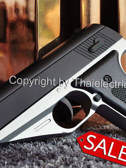 ปืนอัดลมเหล็ก K2 สีทูโทน ชักยิงทีล่ะนัด ลำกล้องยาว 6 นิ้ว หนัก 300 กรัม ใช้ลูกกระสุนพลาสติก 6 มิล