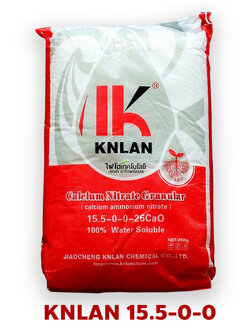 Ca(NO3)2 Calcium Nitrate ปุ๋ยเกล็ด แคลเซียมไนเตรท ยี่ห้อ KNLAN 15.5-0-0+26.5CaO จีเกรด สำหรับระบบน้ำ บรรจุ 25 กิโลกรัม