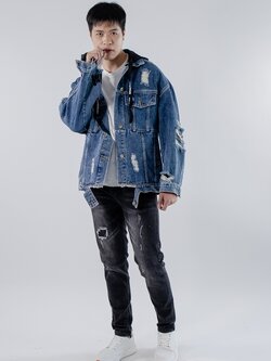 เสื้อยีนส์แจ๊กเก็ต แขนยาว ผู้ชาย