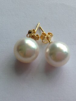 ต่างหูไข่มุกอะโกย่าญี่ปุ่นแท้ 9-9.5 มิล กลม ก้านทอง 14k AAA