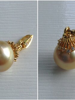 จี้ไข่มุก south sea สีทองกลาง ขนาด 14-15มิล ตัวเรือน 18k ประดับพลอยแท้ AA