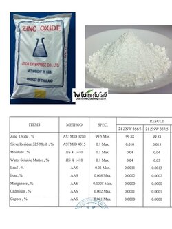 ZnO Zinc Oxide (White Seal) ซิงค์ออกไซด์ (ไม่ละลายน้ำ ประกอบด้วยธาตุ ZnO 99.8%) บรรจุ 25 กิโลกรัม
