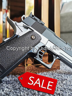 ปืนอัดลมเหล็ก K7 สีทูโทน ชักยิงทีล่ะนัด ลำกล้องยาว 7.5 นิ้ว หนัก 497 กรัม ใช้ลูกกระสุนพลาสติก 6 มิล